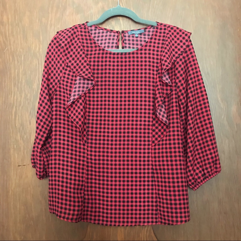 Buffalo Plaid Ruffle Top